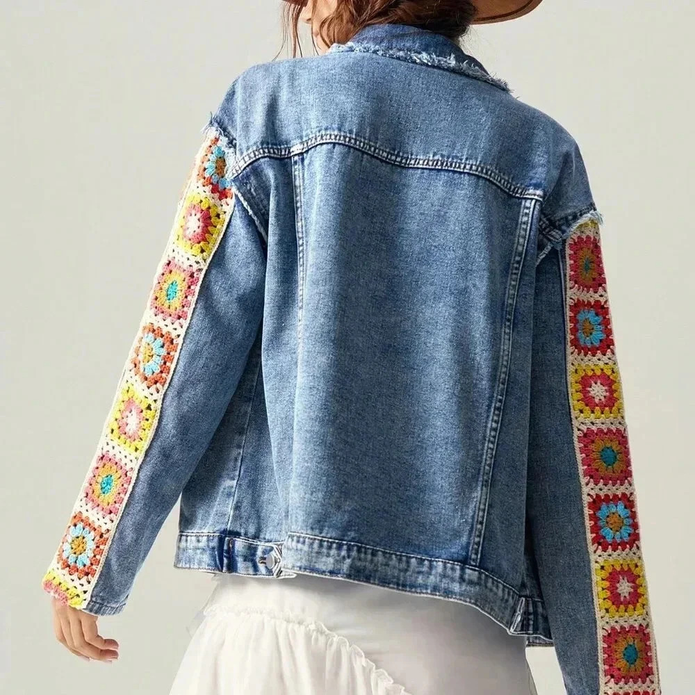 Blue Casual Women's Floral Print Drop Shoulder Long Sleeve Woven Jacket - Picture 2 of 8